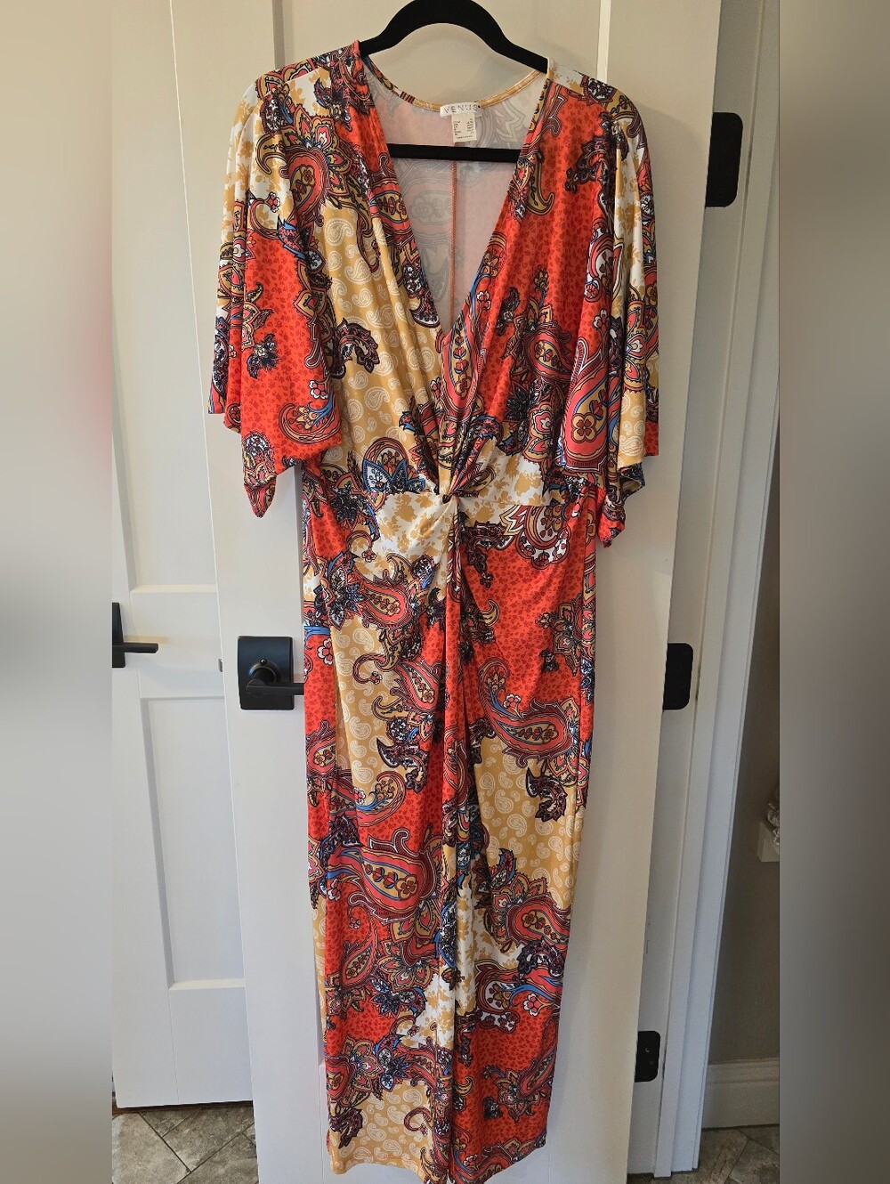 Vibrant Venus Maxi Dress Paisley Twisted Waist Spit Hem Size:XL - Picture 5 of 11